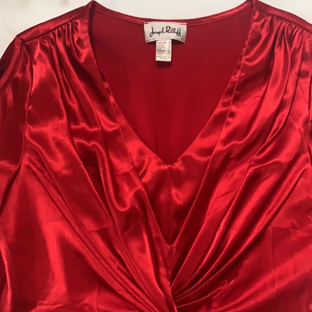 Joseph Ribkoff Scarlet Satin Blouse - Picture 3 of 12